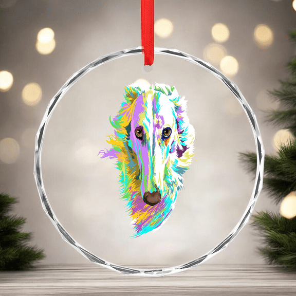 Colourful Dog Borzoi CIRCLE GLASS ORNAMENT Home Decor