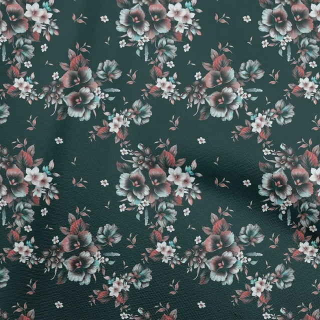 oneOone Cotton Flex Dark Green Fabric Florals Craft Projects Decor Fabric Printed By The Yard 40 Inch Wide