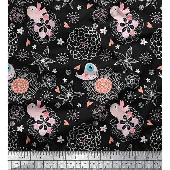 Soimoi Cotton Duck Fabric Heart,Floral & Bird Kids Print Fabric by Yard 42 Inch Wide