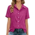 thumbnail image 2 of Womens Dressy Button Down Blouses Collared Solid Color Fashion Tops Short Sleeve Business Casual Shirts, 2 of 6