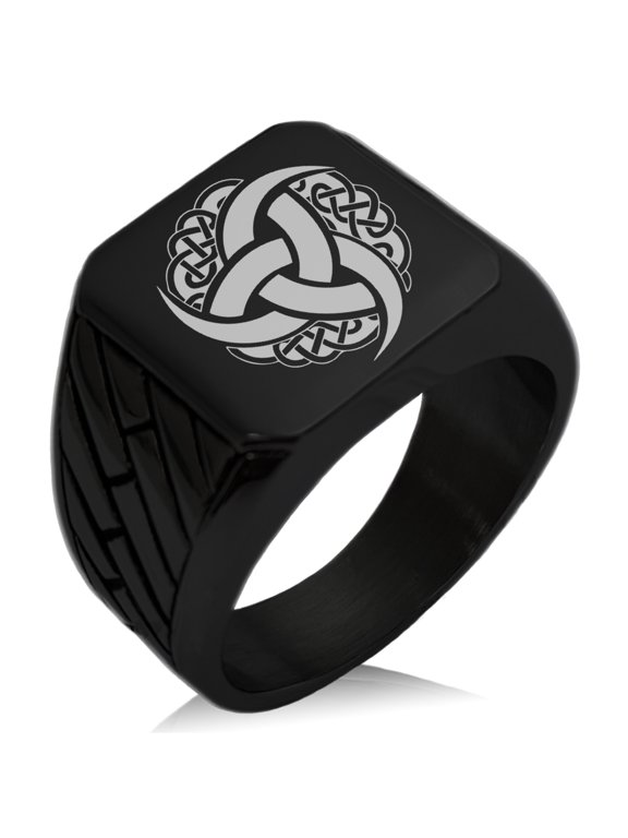 Stainless Steel Triskelion Odin's Horn Knot Viking Geometric Pattern Biker Style Polished Ring