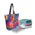 thumbnail image 2 of Open Top Canvas Tote Bag with Zipper Reusable Shopping Bag 13.5x15" Roomy Carryall Colorful Tie-dye with Swirling, 2 of 9