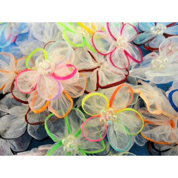 Charmed Handmade Organza Flower Satin edge trim 1.5"; 50 pieces