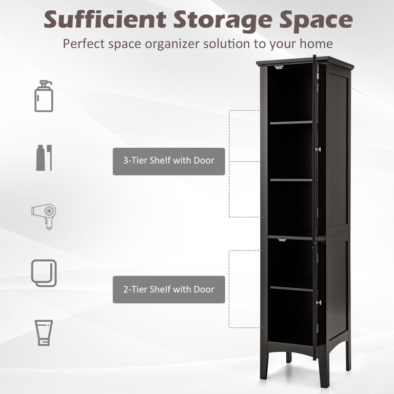 kleankin Tall Bathroom Storage Cabinet Freestanding Linen Tower with 3 Tier Open Adjustable Shelves Cupboard and Drawer Narrow Slim Floor Organizer