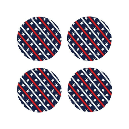 

Fuzoiu Patriotic Star Print Leather Coasters Set Drink Coasters Set of 4 for Tabletop Protection Durable PVC Coasters Home Décor and Housewarming Gift-Round Shape