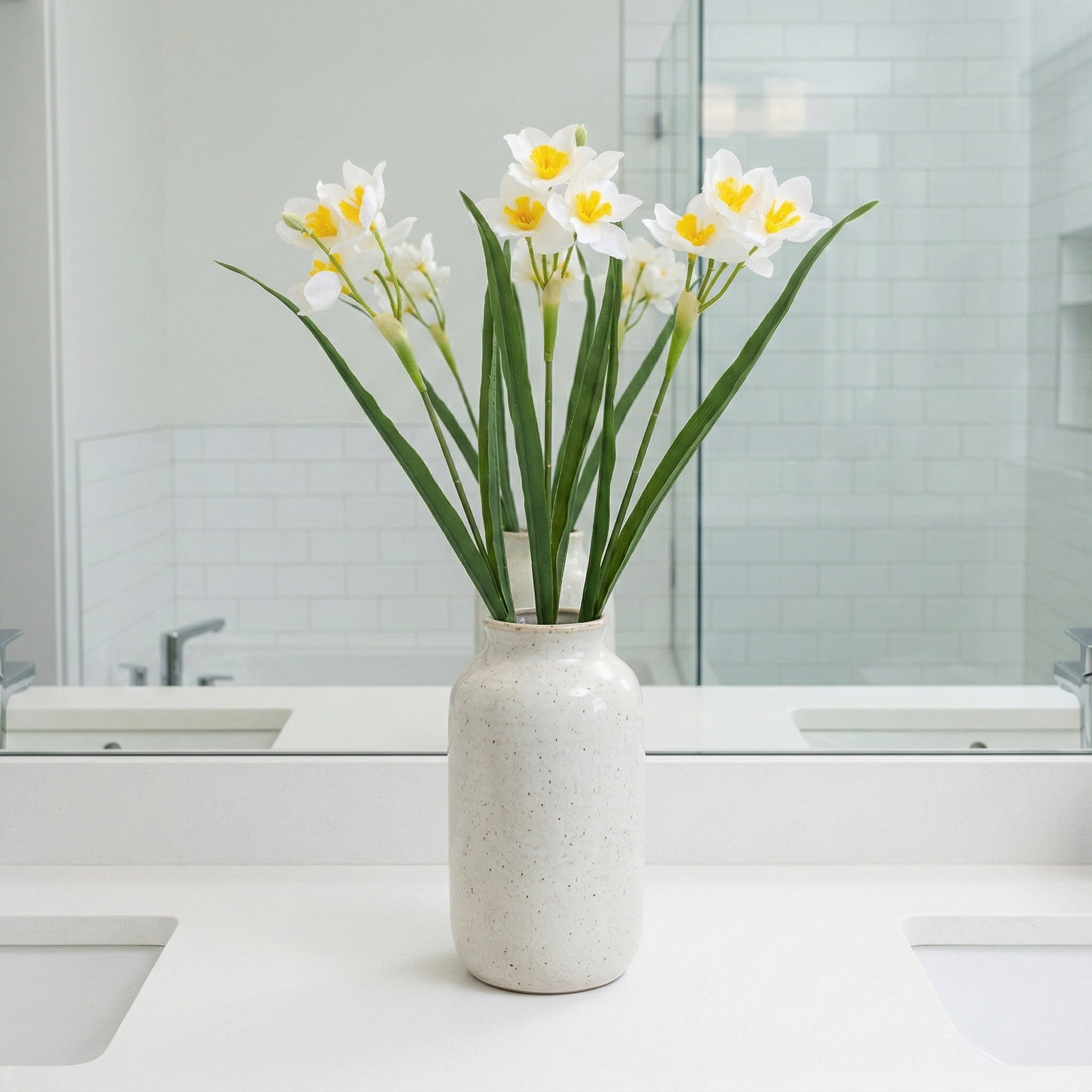 Unique Bargains 4 Pcs Artificial Daffodils Flowers Fake Daffodil Bouquet White 18 in