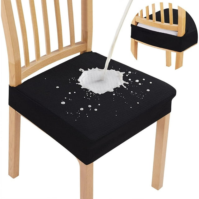 Xiao Hua Juego de 2 fundas impermeables para sillas de comedor, elásticas, de jacquard, extraíbles y lavables, sin fundas traseras, color negro