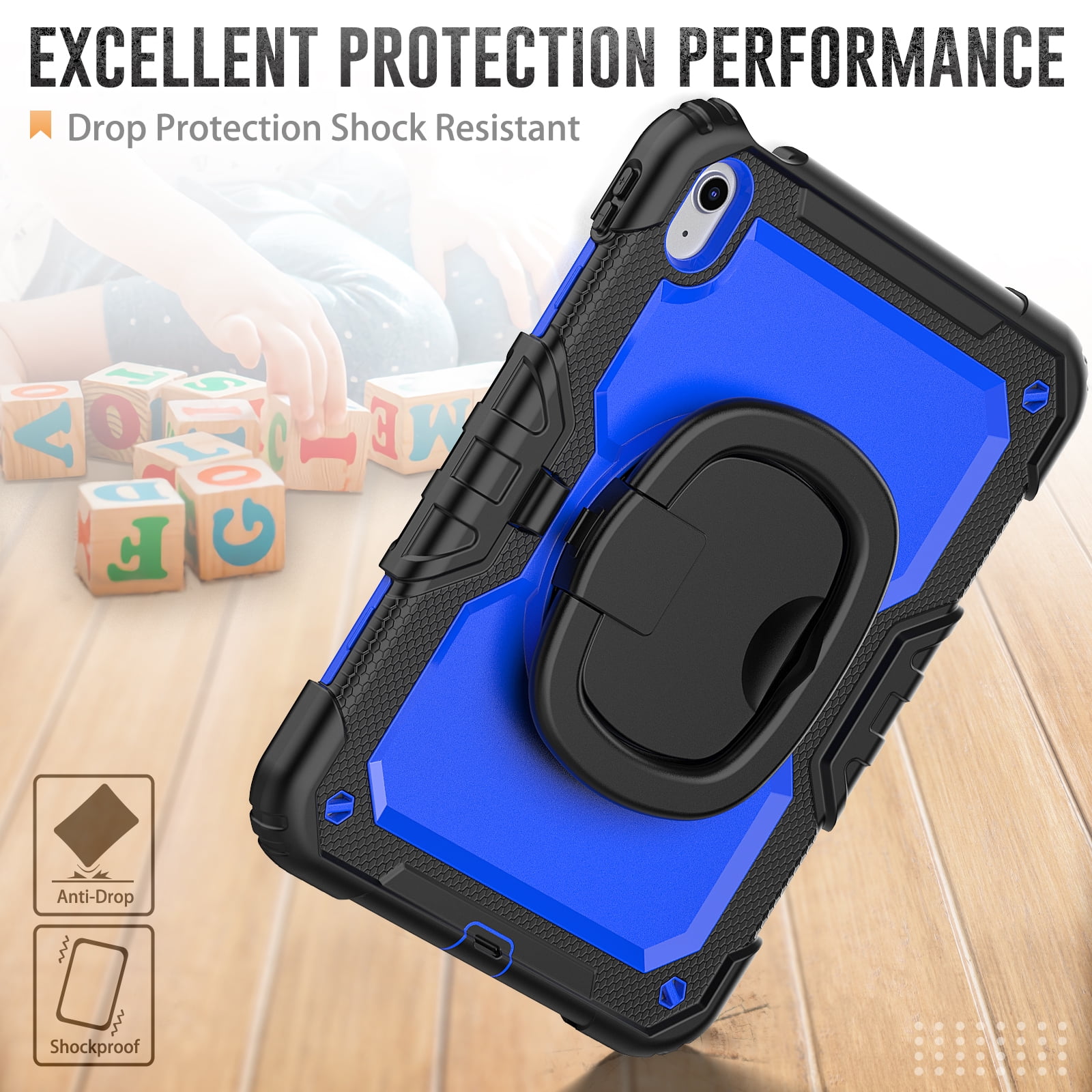 Allytechgroup iPad 11th 10th Gen Case with Screen Protector,Heavy Duty Shockproof Rotating Stand Pencil Holder 3-Layers Rugged Bumper Kids Friendly Case Cover for iPad A16 11th 11" 2025/ iPad 10th Gen