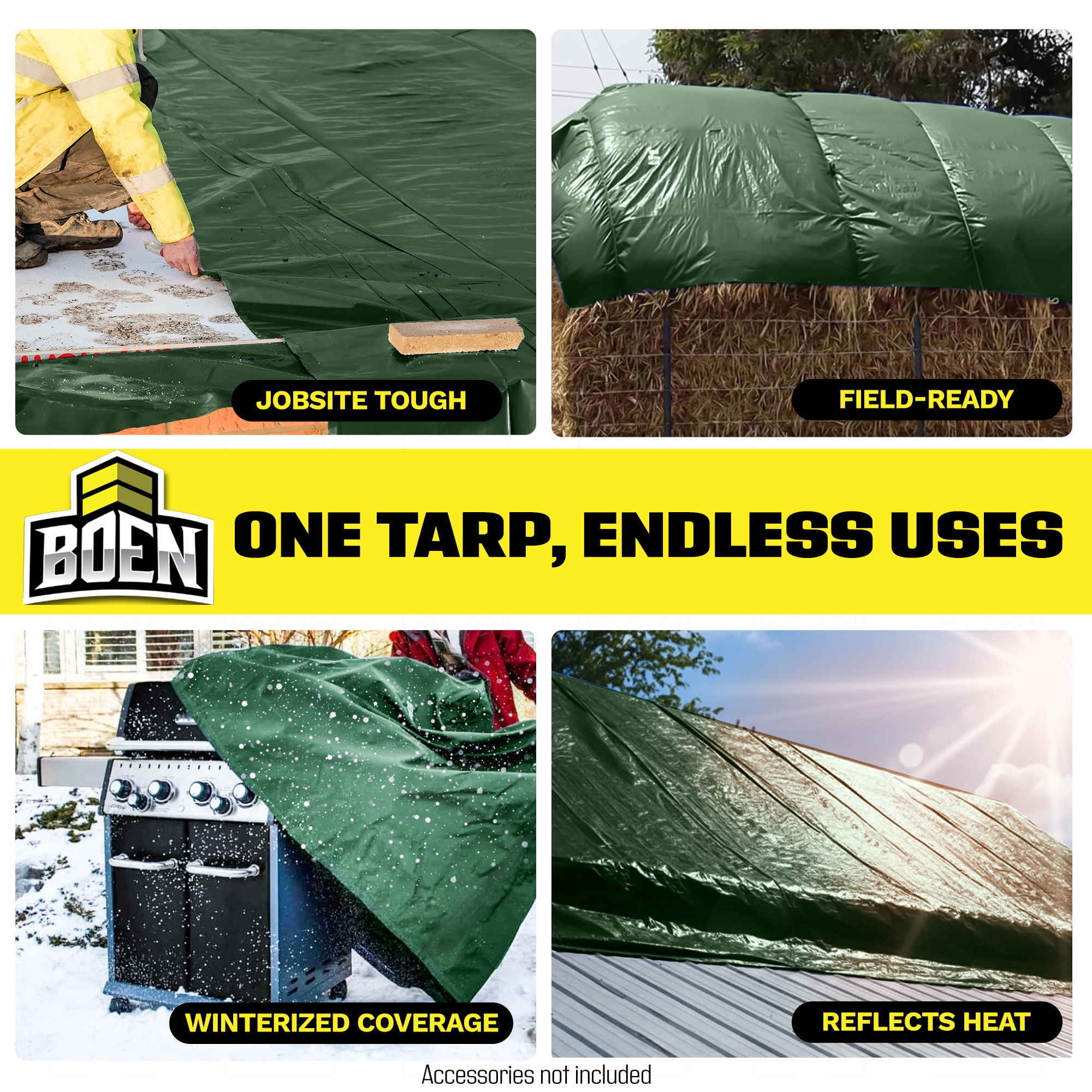 Ultra Heavy-Duty Tarp, 12 ft x 20 ft, 16 Mil Thick, Hunter Green