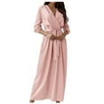 thumbnail image 1 of Womens Spring and Autumn V-Neck Solid Color Long-Sleeved Temperament Lace-Up Waist Slim Fit Ruffles Skirt Dress, 1 of 1