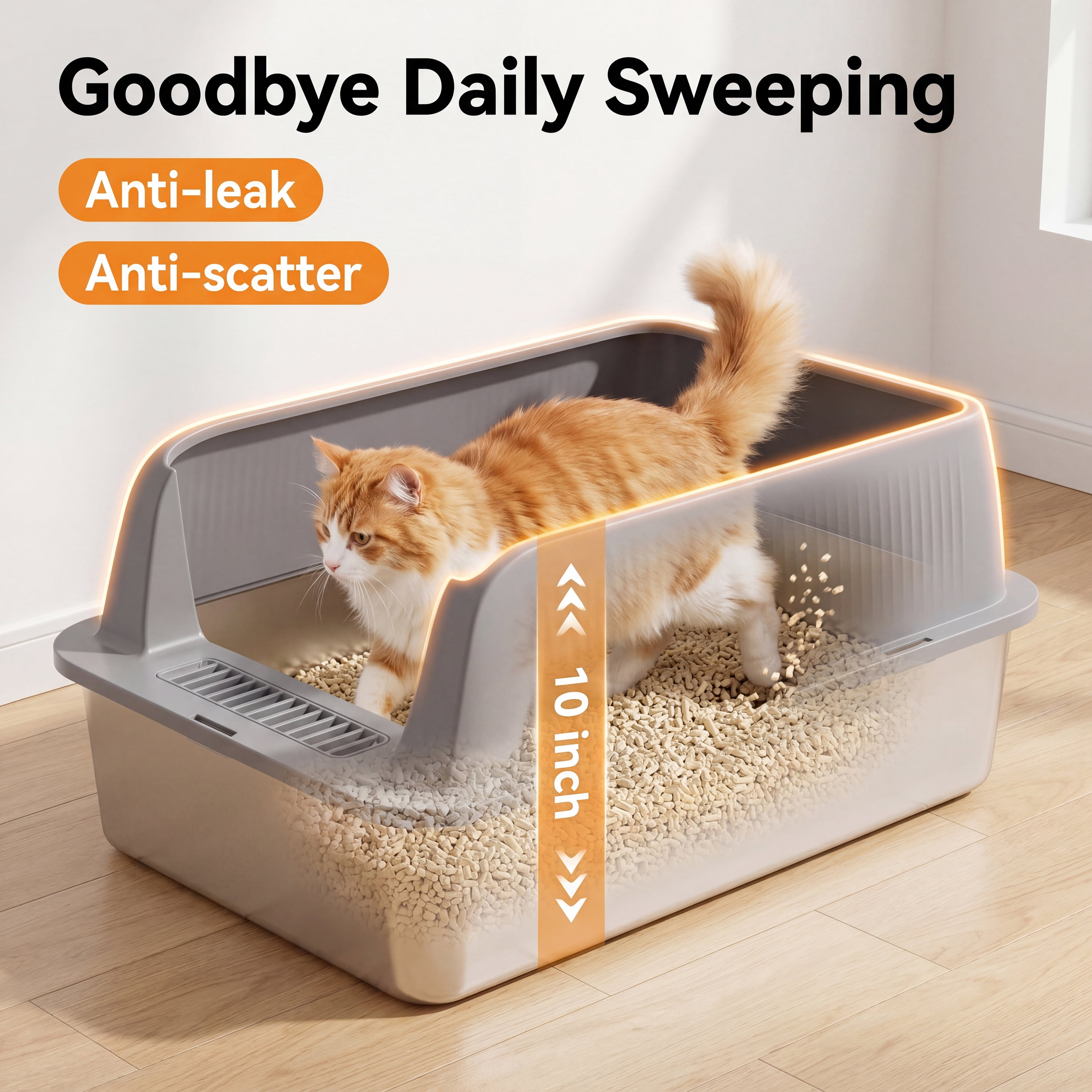 Topyangs 2 Pack Extra Large Stainless Steel Open Top Metal Cat Litter Box for Multi-Cat, Gray