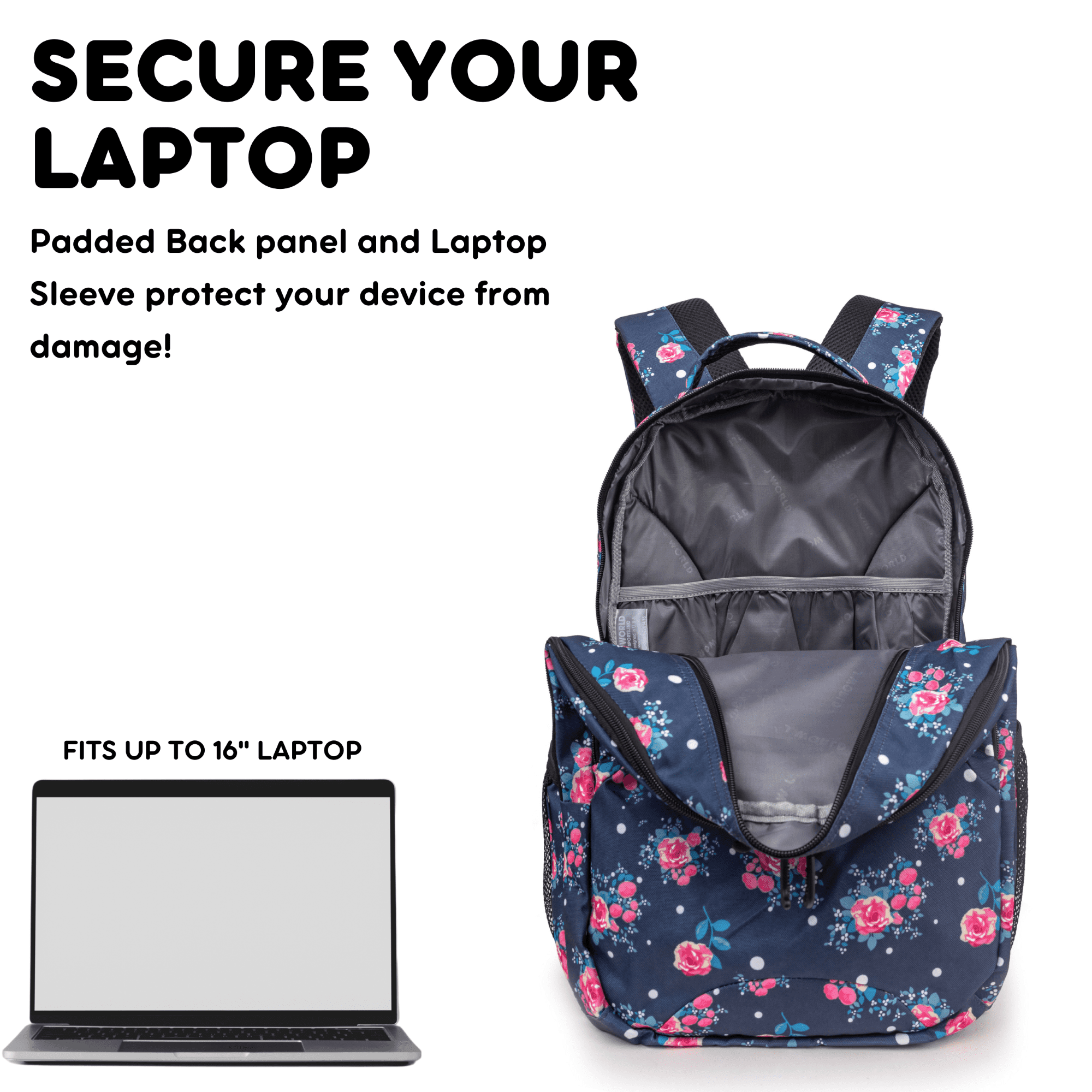 backpack laptop protection panel J World Girls Cornelia 18