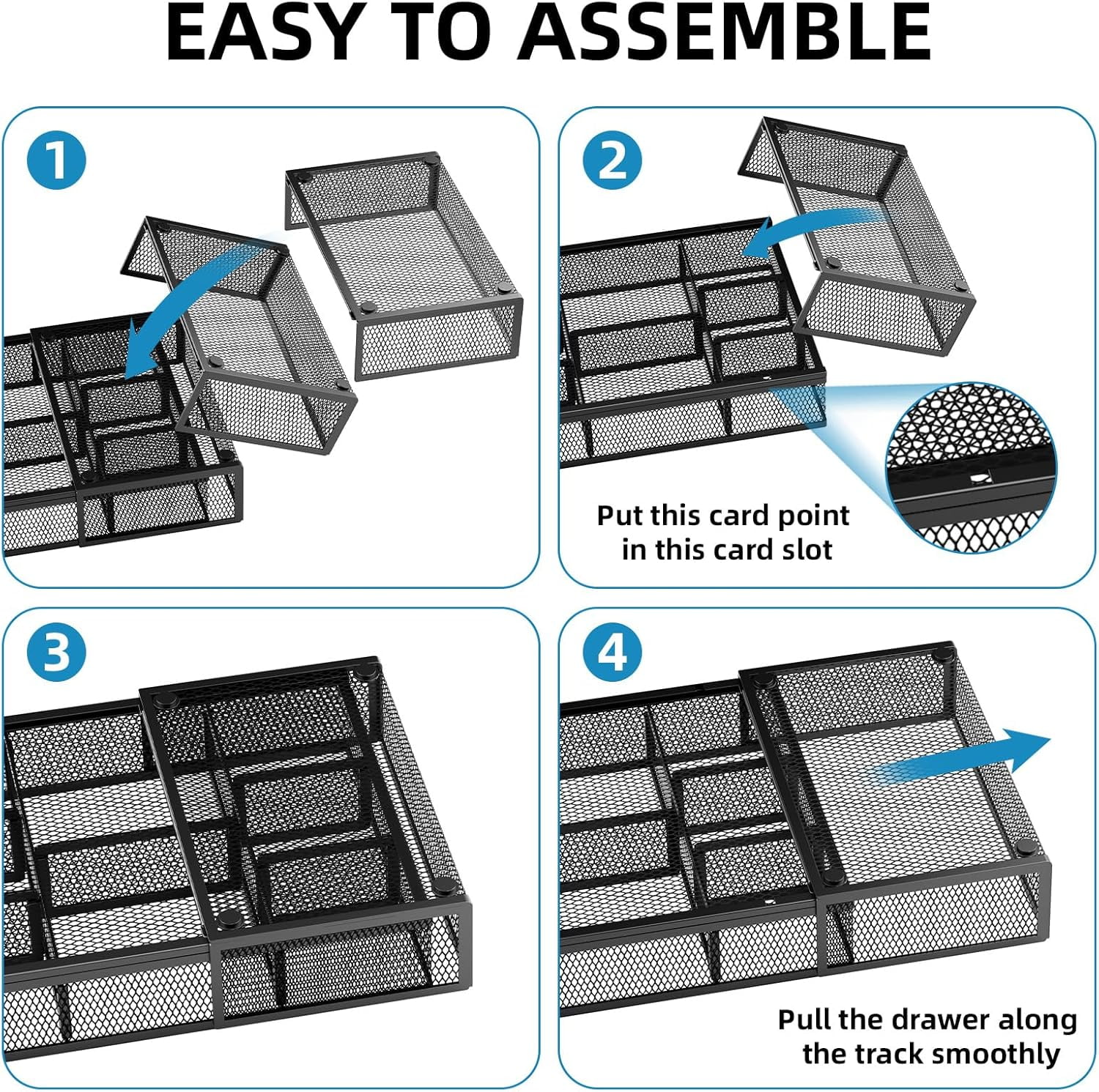 Expandable Desk Drawer Organizer, Mesh Drawer Organizer Tray with 10 Adjustable Compartments, Desk Organizers and Accessories for Office Supplies (Longer Expandable Drawer Organizer-B 2pack)