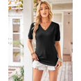 thumbnail image 3 of Arach&Cloz Women's V-Neck Short Sleeve Special Rib Knitted Pattern Casual Tops Sweater Spring Summer 2025, 3 of 6