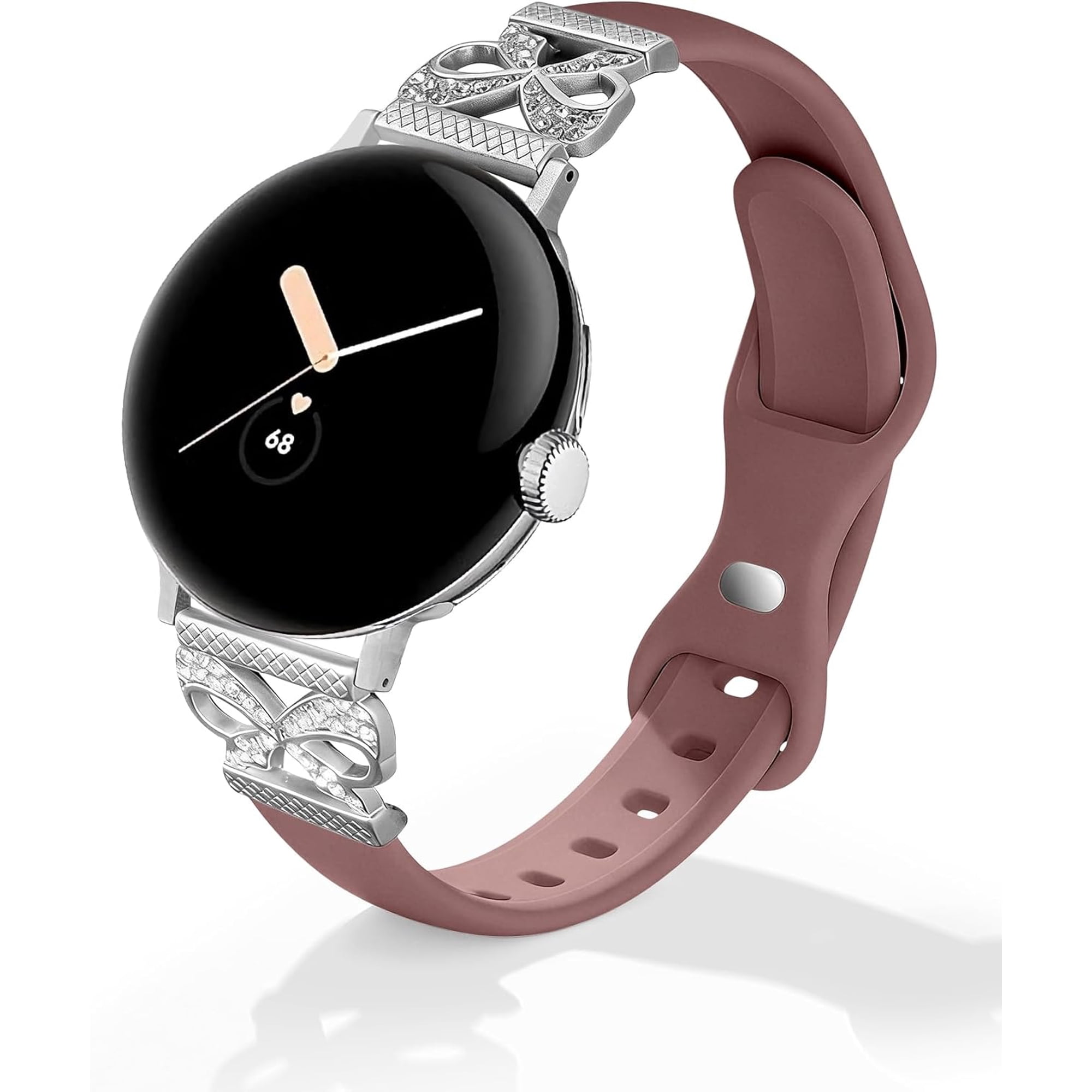 ERUCND-Slim Bowknot Silicone Band Compatible with Google Pixel Watch 4 3 41mm/ Pixel Watch 2 1 Band Women,Thin Silicone Waterproof Straps Replacement Wristbands for Google Smartwatch 41mm Accessory