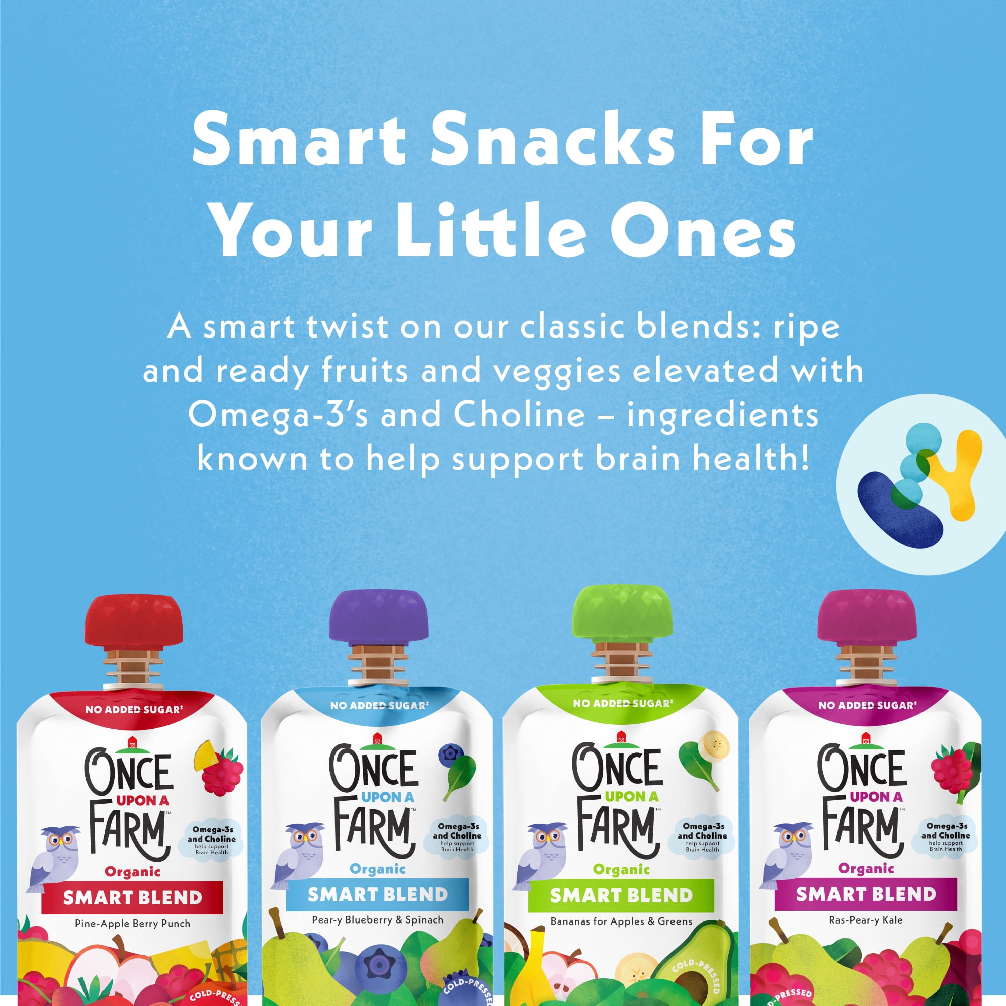 (4 pack) Once Upon a Farm Organic Refrigerated Baby Food Smart Blends Pear-y Blueberry & Spinach, 3.5oz Pouch
