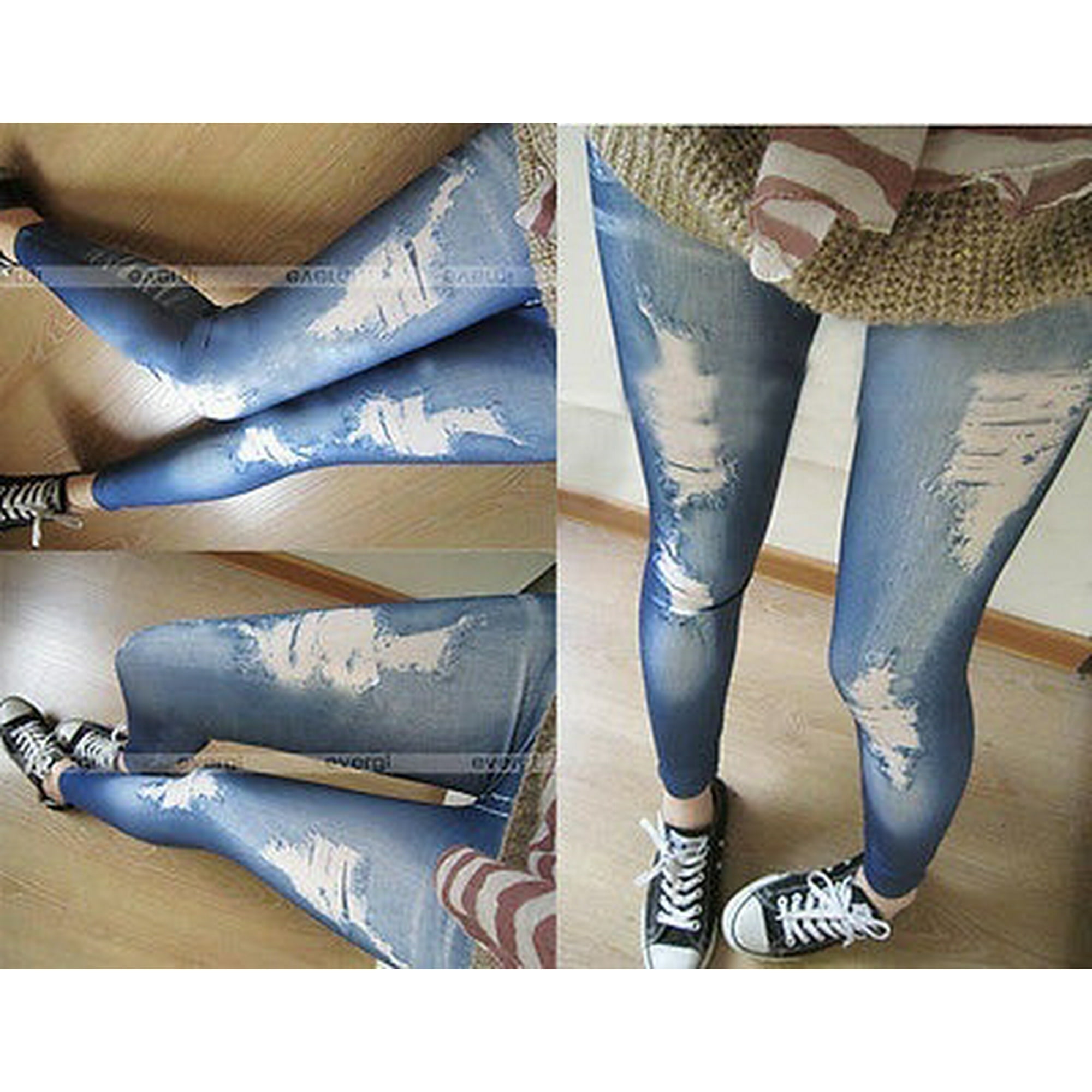Fashion Women imitation jeans tight slim pencil pants hole jean legging render pants leggings