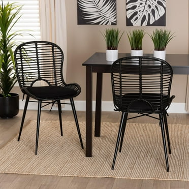 Bali & pari Miranda Rattan BOHO Dining Chairs, Set of 2, Black ...