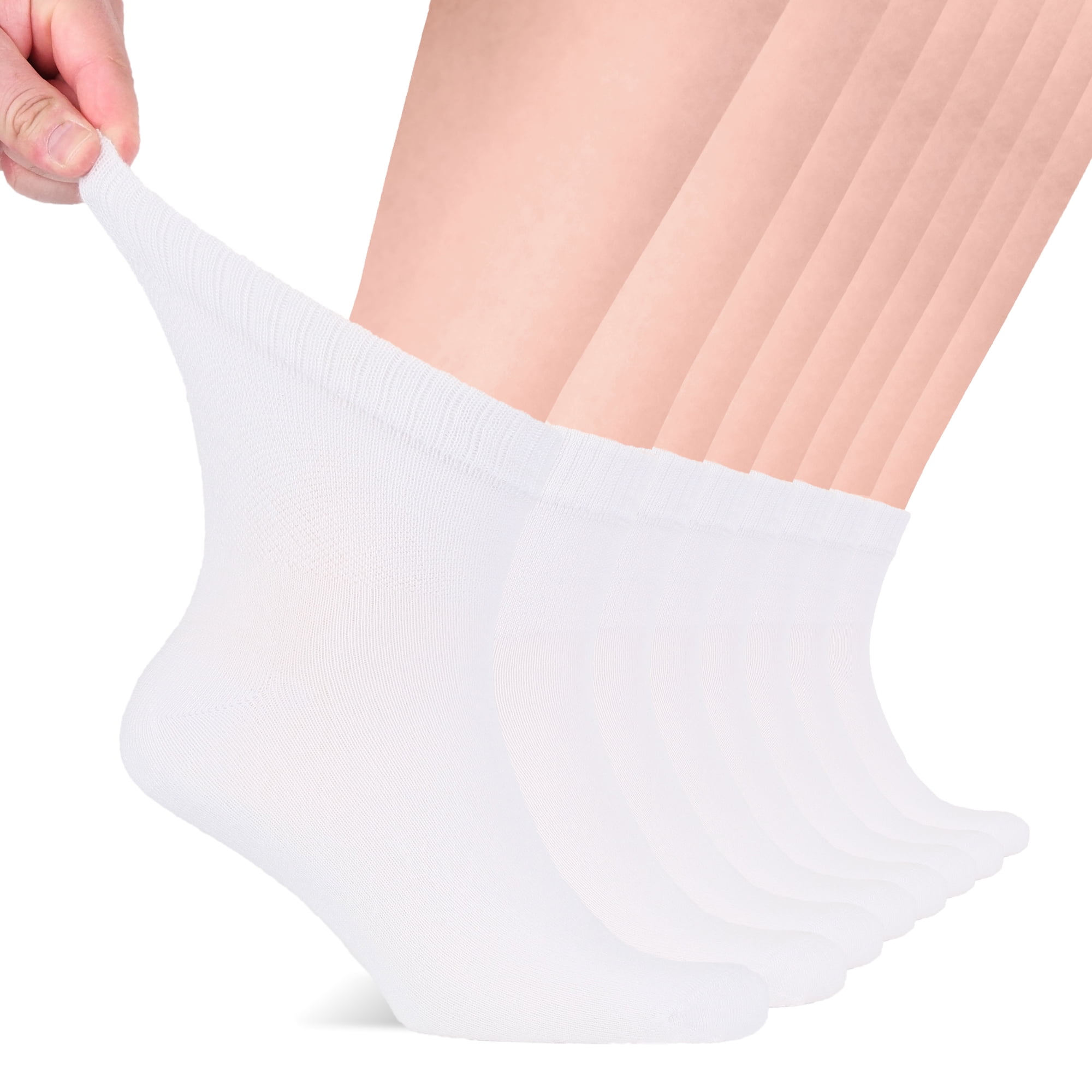 Hugh Ugoli Diabetic Socks for Men, Loose Ankle Socks Rayon, Extra-Wide, Thin, Seamless Toe and Non-Binding Top, 8 Pairs, White, Shoe Size: 8-11