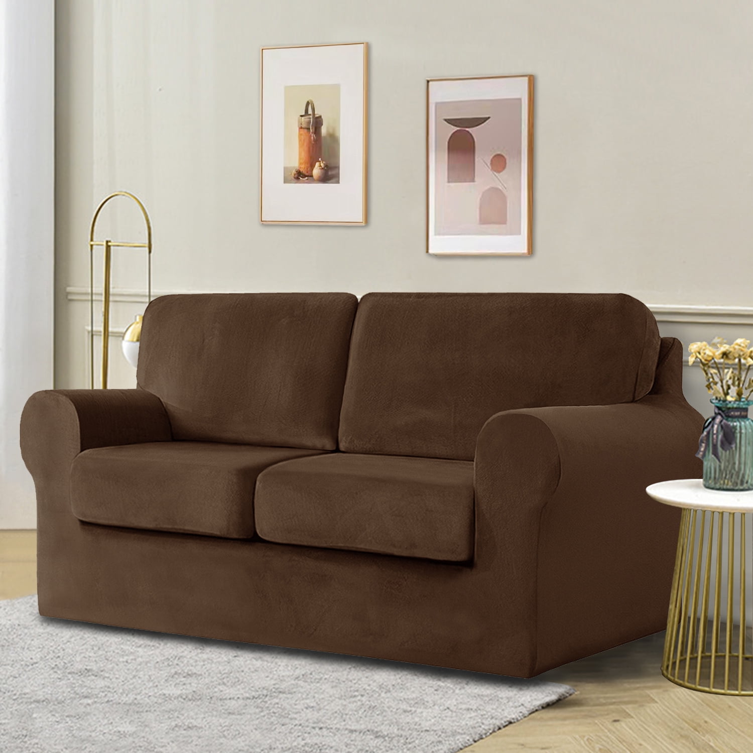 CJC Armchair Sofa Cover for 2-Seater, 5-Piece Velvet Couch Slipcover with Separate Backrest and Cushion Cover, 9 Colors