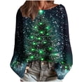 thumbnail image 2 of HOZADOIE Christmas Shirts for Women Christmas Print Long Sleeve Casual Crew Neck Chunky Rib Knit Simple Pullover Shirts Top Fall Winter Style, 2 of 6