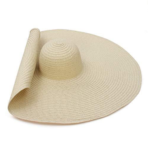 Oversized Beach Straw Hat for Women,Ladies Large Wide Brim Hat Foldable Cap  Summer Fashion Packable Floppy Sun Hat(Beige) 