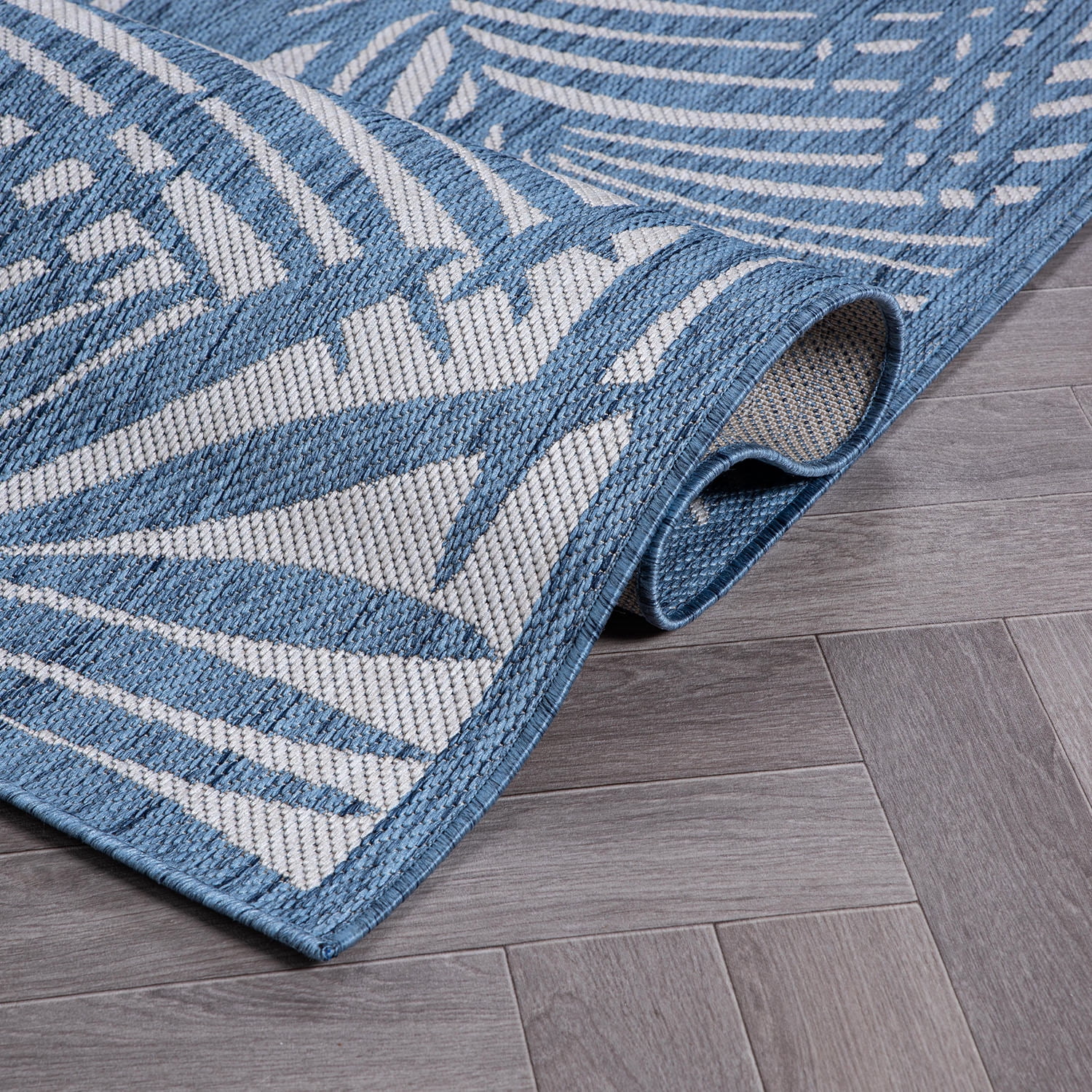 World Rug Gallery Contemporary Palm Leaf Textured Flat Weave Indoor/Outdoor Area Rug - BLUE 5' X 7'