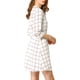 thumbnail image 4 of INSPIRE CHIC Vestido de Cuadros para Mujer con Cuello de Lazo y Mangas 3/4, Cintura Ajustable L Blanco, 4 of 8