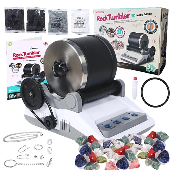 Rock Tumbler Kit, Geographic Rock Polisher Tumbler for  Adults,includes 2 Belts, Bag of Rough Stones,4 Stages of Polishing Grits: Coarse, Fine, Polishing, Final Polishing