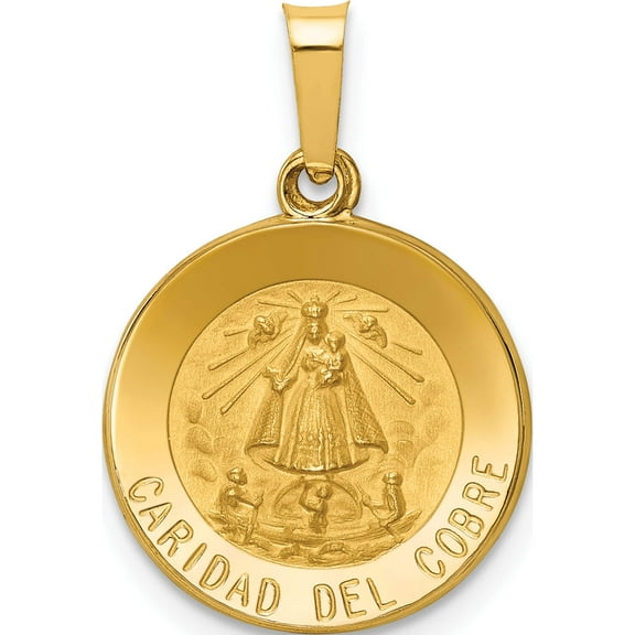 14K Yellow Gold Polished And Satin Caridad Del Cobre Medal Hollow Pendant (22 X 15) Made In United States xr1259