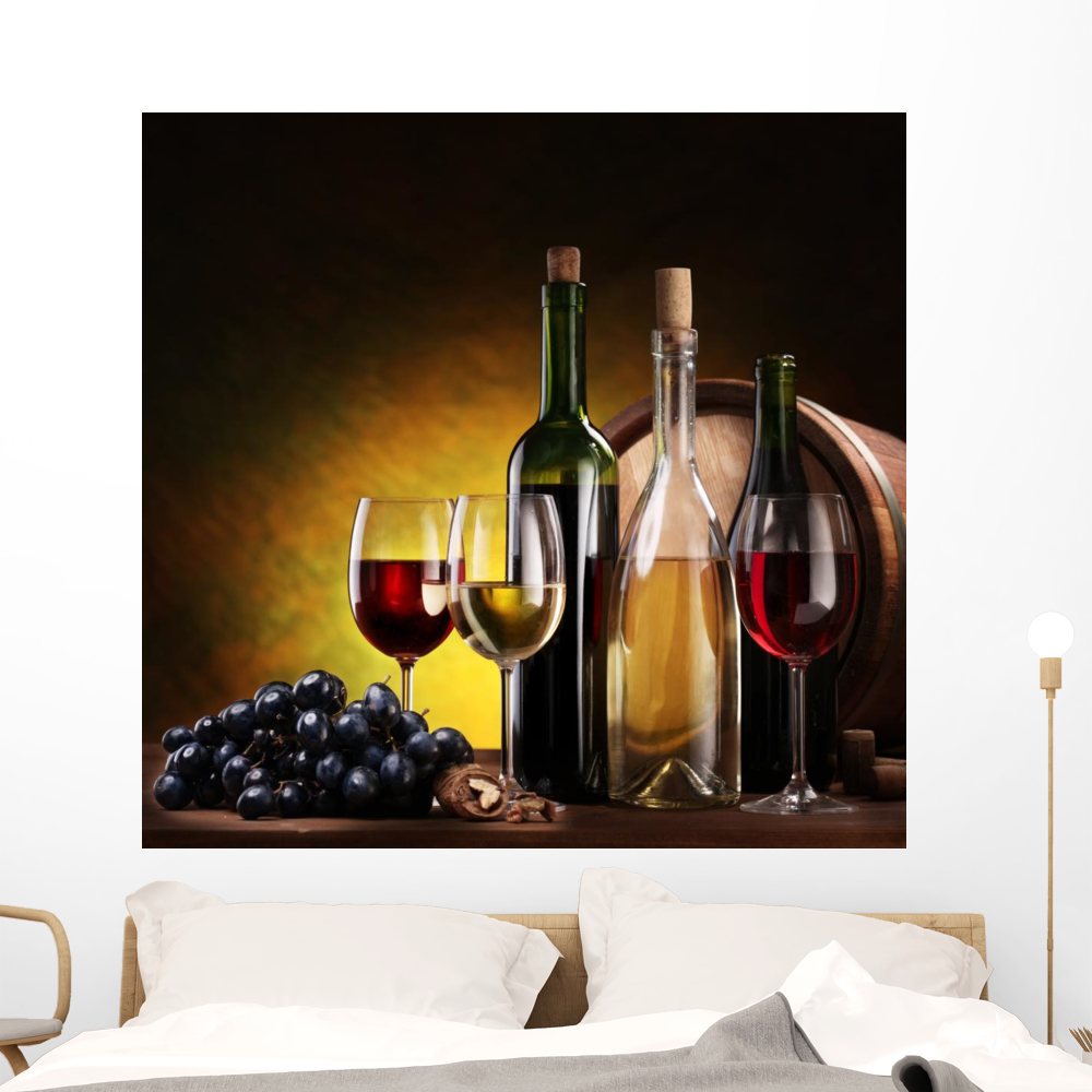 Still Life with Wine Wall Mural by Wallmonkeys Peel and Stick Graphic ...