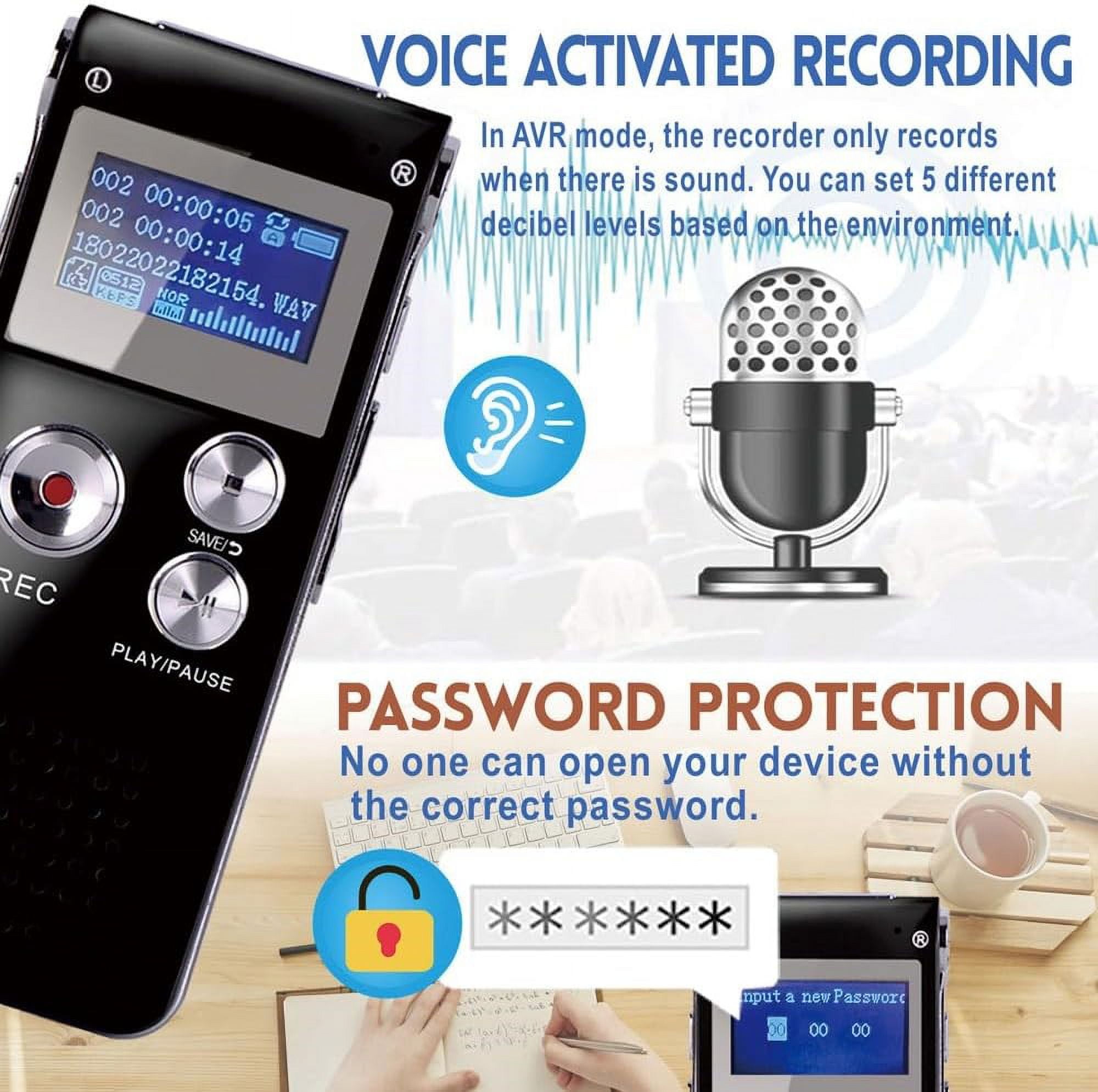 8GB Digital Voice Recorder - Voice Activated Recorder with Playback Upgraded Portable Tape Recorder for Lectures, Meetings, Interviews, Audio Recorder Dictaphone USB, MP3, Password