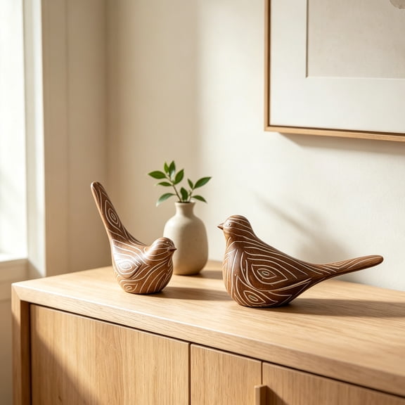 KGJQ Resin Bird Ornaments, Retro Wood Color Bird Figurine, Handmade Carved Decorative Bird Statue for Country Farmhouse Home Tabletop Decor