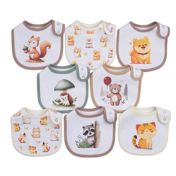 8 Pack Baby Bibs Cotton Leak Proof Adjustable Snaps, Soft Absorbent for Infant Toddler Teething Drooling Eating