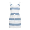 thumbnail image 3 of ZHOGXU Women's Dress Sleeveless V Neck Striped Print Drawstring Fashion Comfortable Dresses With Pockets For Casual Daily Wear,Light Blue,Xl, 3 of 5