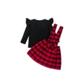 thumbnail image 3 of Biekopu 2Pcs Toddler Outfit, Long Sleeve T-Shirt + Plaid Suspenders Skirt, 3 of 7