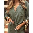 thumbnail image 5 of Female Long Sleeve Beach Shirt Blouses Bathing Suit Cover Up Button Down Collar Dark Green S, 5 of 9