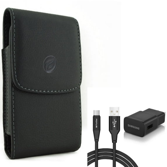Case Belt Clip w Fast Home Charger for Samsung Galaxy S21,S20 - Leather Holster Cover, Type-C 6ft USB-C Cable