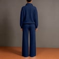 thumbnail image 4 of Basysin Women Half Zip Pullover Sweatshirt Wide Leg Pants Two Piece Outfit Set Loose Comfort Tracksuit Soft Loungewear Sweatsuit, 4 of 6