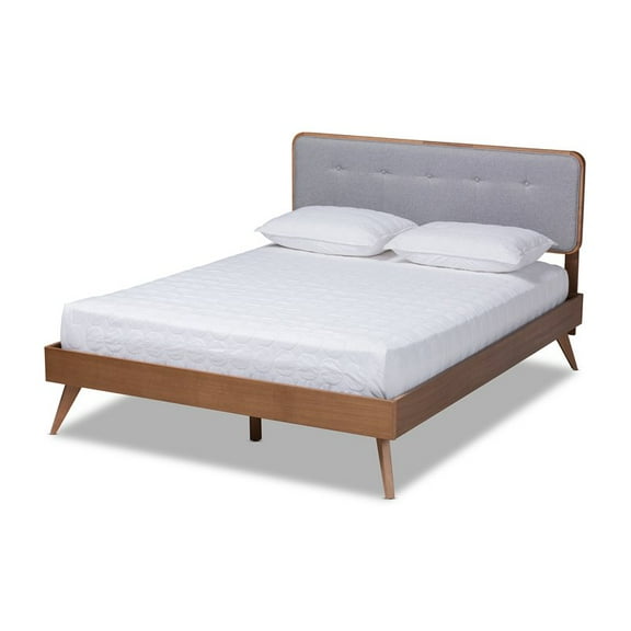 Allora Mid-Century Wood and Fabric King Platform Bed in Light Gray