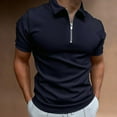 thumbnail image 2 of Polo Uni pour Hommes Manches Courtes Col Rabattu Fermeture Éclair Polo Décontracté Mode Urbaine Été Hauts pour Hommes, 2 of 3