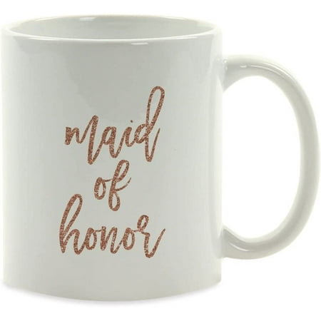 

11oz. Wedding Party Coffee Mug Gift Rose Gold Faux Glitter Maid of Honor 1-Pack