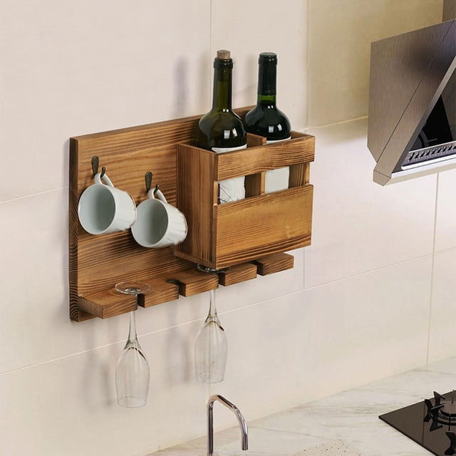 Soporte para Botella de , Organizador para Sala de Estar, Bar, Estante para Vino, Montaje en Pared, Madera Soledad Botellero montado en la pared