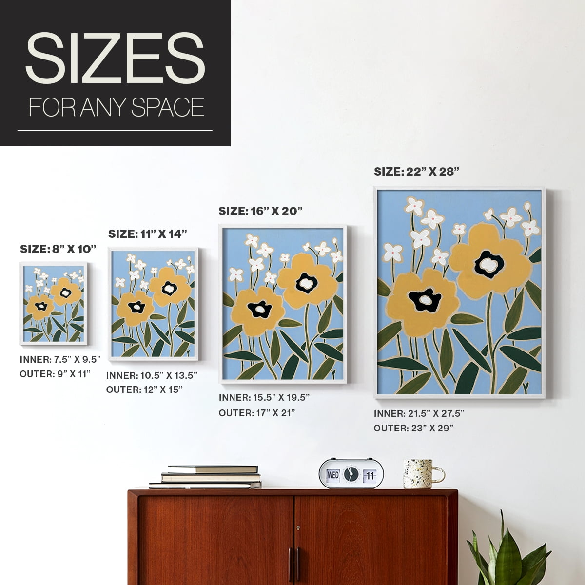 Woodblock Floral II Framed Print - Solid Wood in Single Picture Frame Solid Wood 2 Framed Print