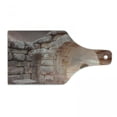 thumbnail image 1 of Landscape Cutting Board, Medieval Building Ruins with Lonely Tree on Hill Misty Greek Architecture, Decorative Tempered Glass Cutting and Serving Board, Wine Bottle Shape, Warm Taupe, by Ambesonne, 1 of 1