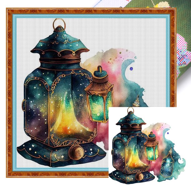 Kit Punto Cruz Con Linterna Impresa Hilo Algodón Ecológico Bordado 11CT 40x40cm