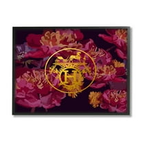 Stupell Industries Glam Emblem Flower Pattern Botanical & Floral Painting Black Framed Art Print Wall Art, 20 x 16