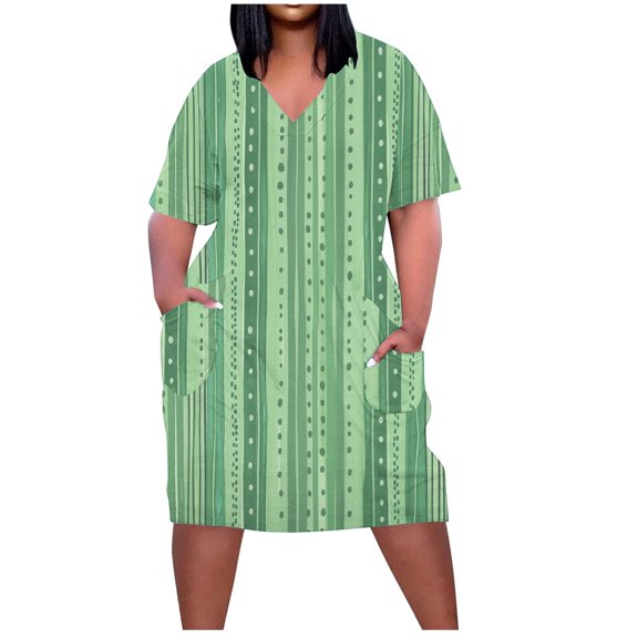 PuLe New Summer Short Sleeve Dress Summer Dresses for Women Eyelet V Neck Short Sleeve Chest Pocket Lightweight Beach Vacation Attire Plus Size