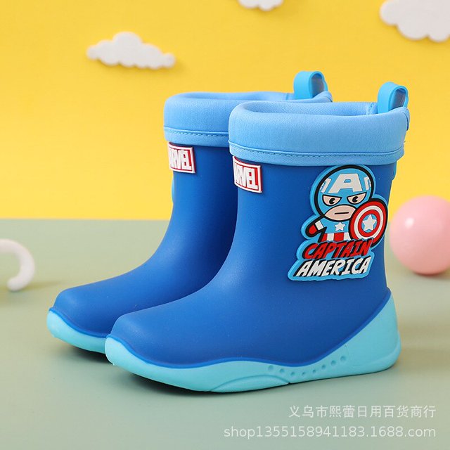 Zapatos de lluvia para niños de Disney, botas de lluvia impermeables cálidas de algodón desmontables para invierno, lindos zapatos de agua antideslizantes para bebés, plantilla 160-16cm Gao Jinjia LED