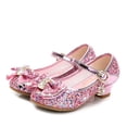 thumbnail image 1 of Zapatos de cuero para niños de princesas de Disney para niñas, zapatos de tacón alto informales con flores y purpurina para niños, zapatos de niñas con nudo de mariposa, rosa, Silver34 zhangmengya CONDUJO, 1 of 2